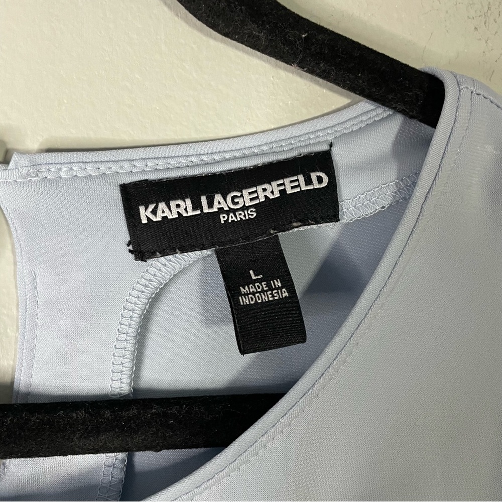 Karl Lagerfeld Light Blue Designer Bell Sleeve Office Business Casual Blouse Lg - Picture 4 of 7